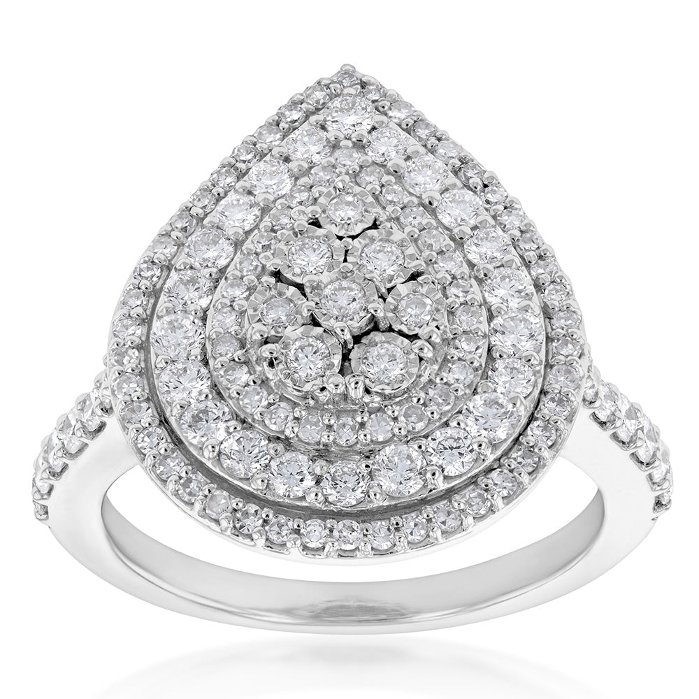 Luminesce Lab Grown Diamond 1 Carat Pear Cluster Ring in Silver