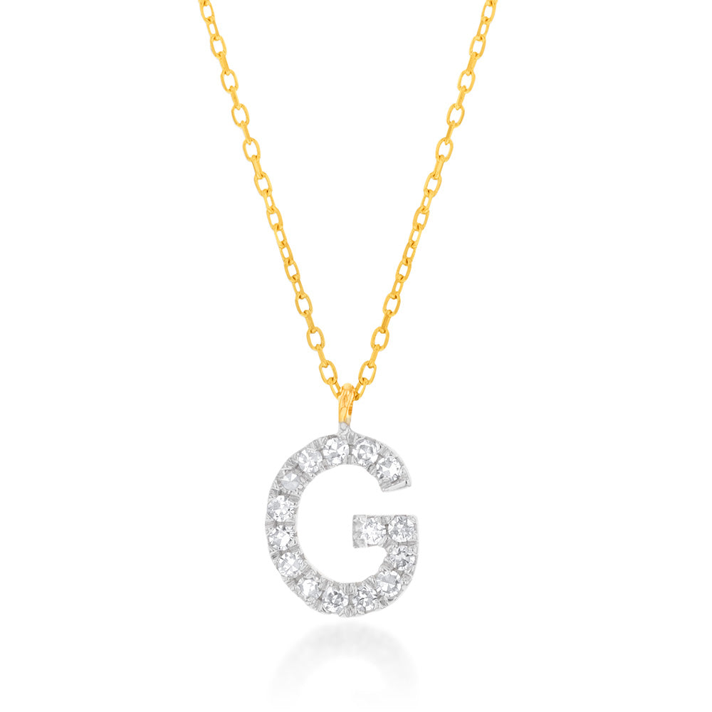 Luminesce Lab Diamond G Initial Pendant in 9ct Yellow Gold with Adjustable 45cm Chain