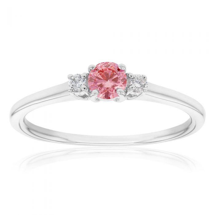 Luminesce Lab Grown Diamond Ring with Pink Centre in 9ct White Gold