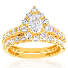 Load image into Gallery viewer, Luminesce Lab Grown Diamond 1.5Ct Bridal Set Pear Centre Halo in 14ct Yellow Gold