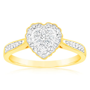 Luminesce Lab Grown 1/4 Carat Heart Diamond Ring in 9ct Yellow Gold