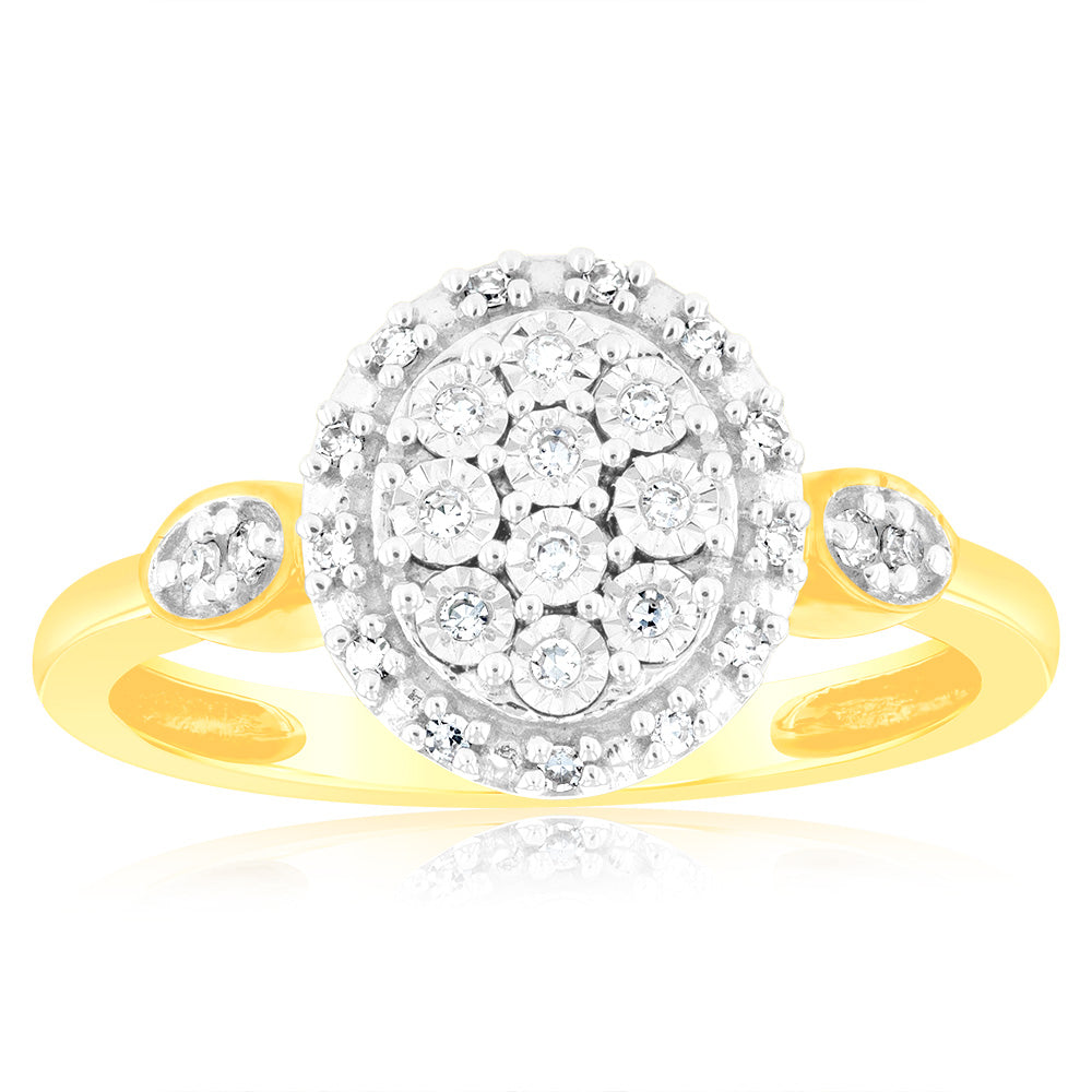 Luminesce Lab Grown Oval Ring with 28 Diamonds Set in 9 Carat Yellow Gold