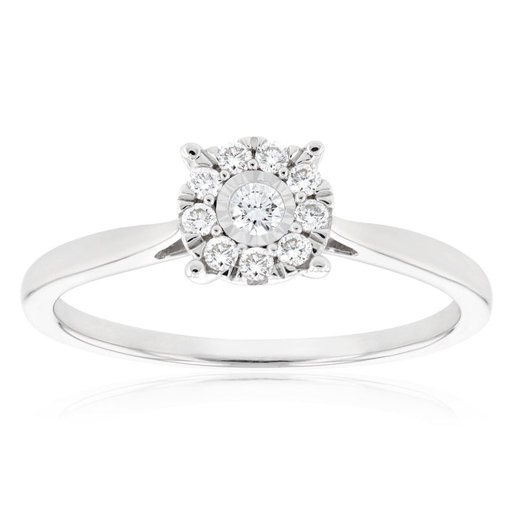 Luminesce Lab Grown 9ct White Gold 0.15 Carat Diamond Halo Solitaire Ring