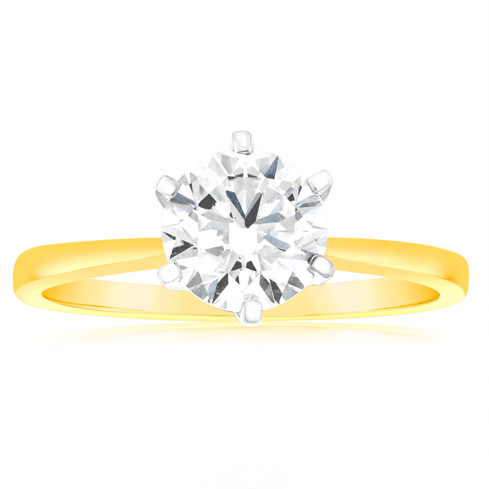 Luminesce Lab Grown Certified 2 Carat Solitaire Engagement Ring in 18ct Yellow Gold