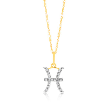 Luminesce Lab Diamond 9ct YellowGold Pisces Sign 1/2 Carat Diamond Pendant With Chain