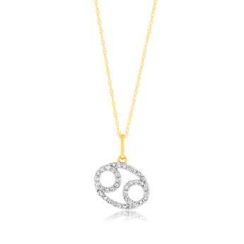 Luminesce Lab Diamond 9ct Yellow Gold Cancer 1/5 Carat Diamond Pendant With Chain