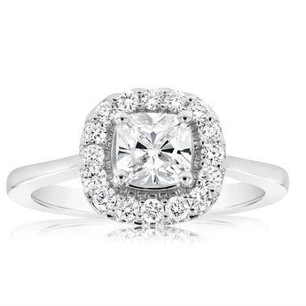 Luminesce Lab Grown 18ct White Gold 1 Carat Diamond Cushion Halo Ring
