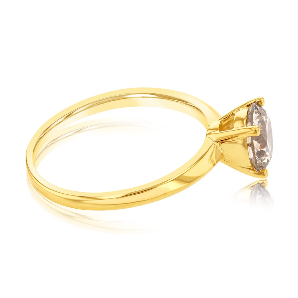 Luminesce Lab Grown 1 Carat Light Champagne Solitaire Diamond Ring in14ct Yellow Gold