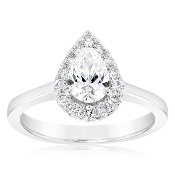 Luminesce Lab Grown 18ct White Gold 1 Carat Diamond Pear Halo Ring