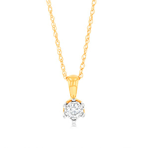 Luminesce Lab Grown Diamond 6 Claw Solitaire Pendant in 9ct Yellow Gold With Chain