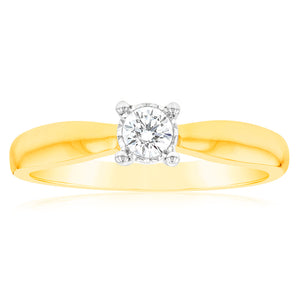 Luminesce Lab Grown 1/10 Carat Diamond 4 Claw Ring in 9ct Yellow Gold