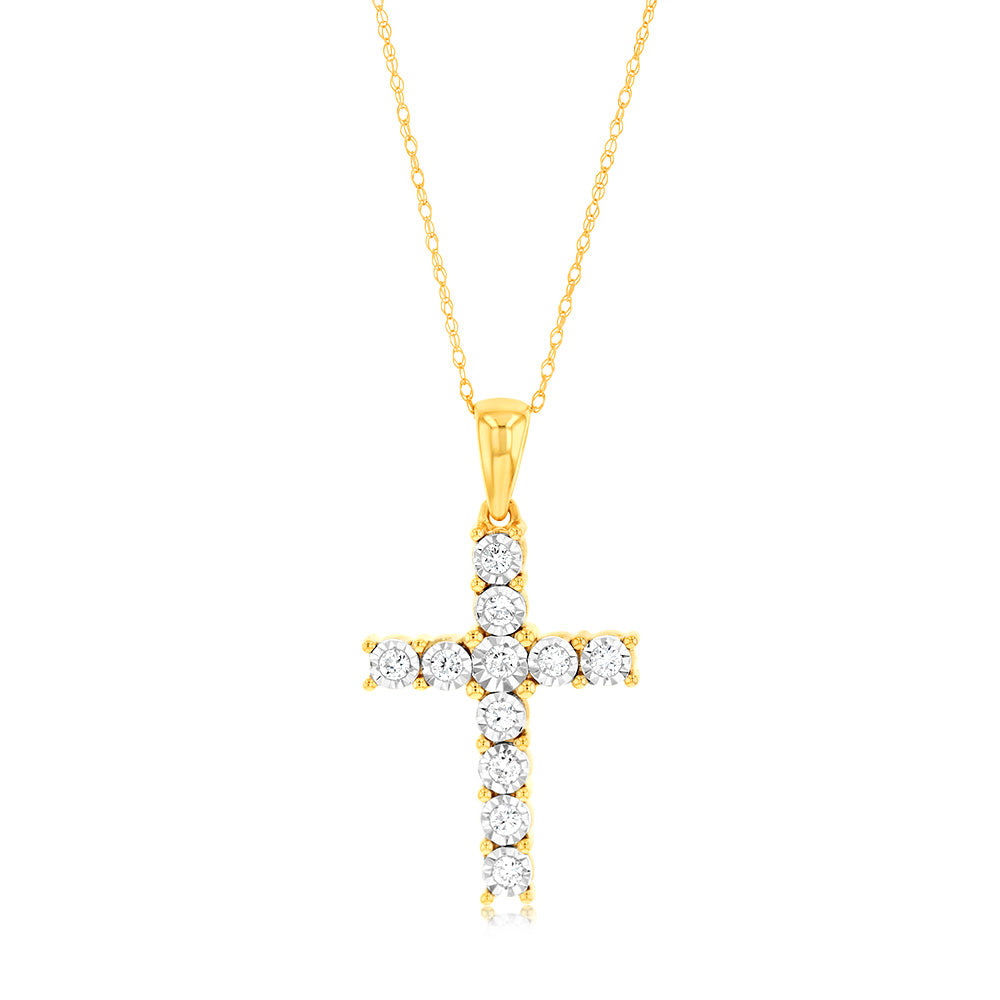 Luminesce Lab Grown 1/4 Carat Diamond Cross in 9ct Yellow Gold on 45cm Chain