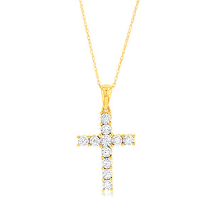 Luminesce Lab Grown 1/4 Carat Diamond Cross in 9ct Yellow Gold on 45cm Chain