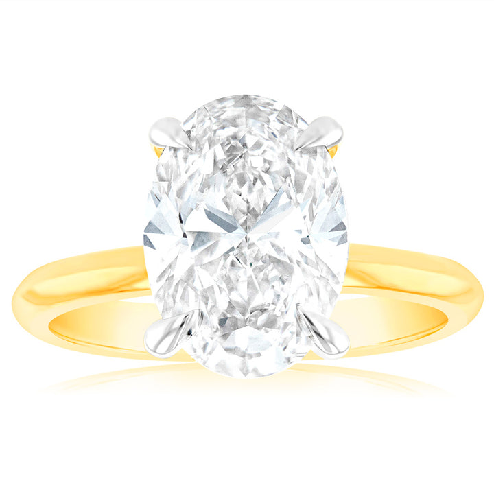 Luminesce Lab Grown 3 Carat Certified Diamond Oval Solitaire Ring in 18ct Yellow Gold