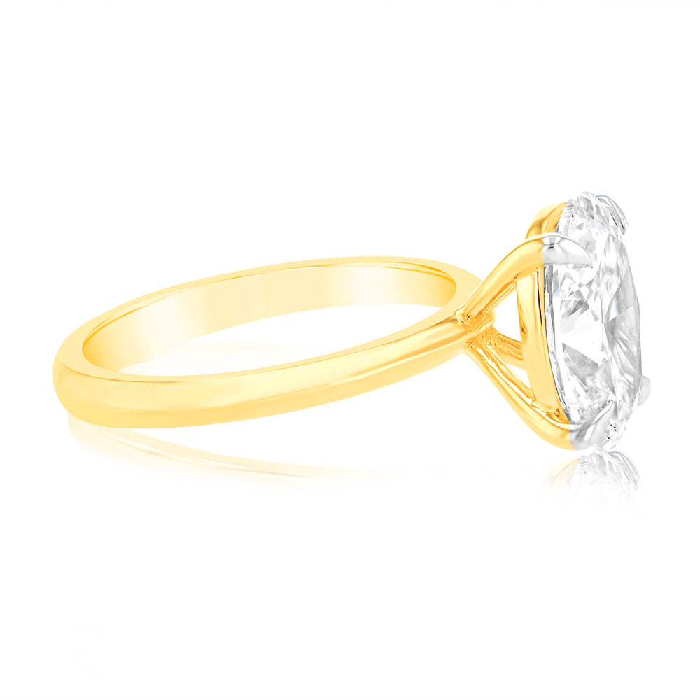 Luminesce Lab Grown Certified 3 Carat Diamond Oval Solitaire Engagement Ring in 18ct Yellow Gold