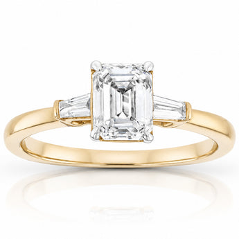 Luminesce Lab Grown 18ct Yellow Gold 1.1 Carat Emerald Diamond Ring
