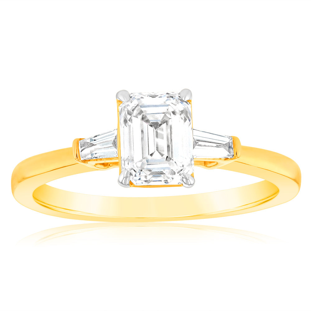 Luminesce Lab Grown Certified 1.1 Carat Emerald Diamond Engagement Ring in 18ct Yellow Gold