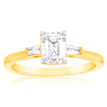 Load image into Gallery viewer, Luminesce Lab Grown Certified 1.1 Carat Emerald Diamond Engagement Ring in 18ct Yellow Gold