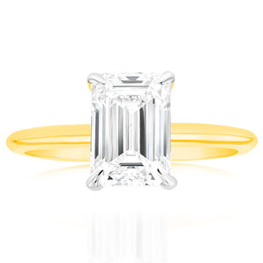 Luminesce Lab Grown Certified 2 Carat Diamond Emerald Cut Ring in 18ct Yellow Gold