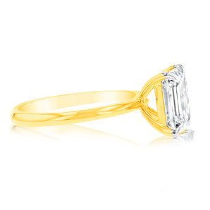 Luminesce Lab Grown Certified 2 Carat Diamond Emerald Cut Ring in 18ct Yellow Gold