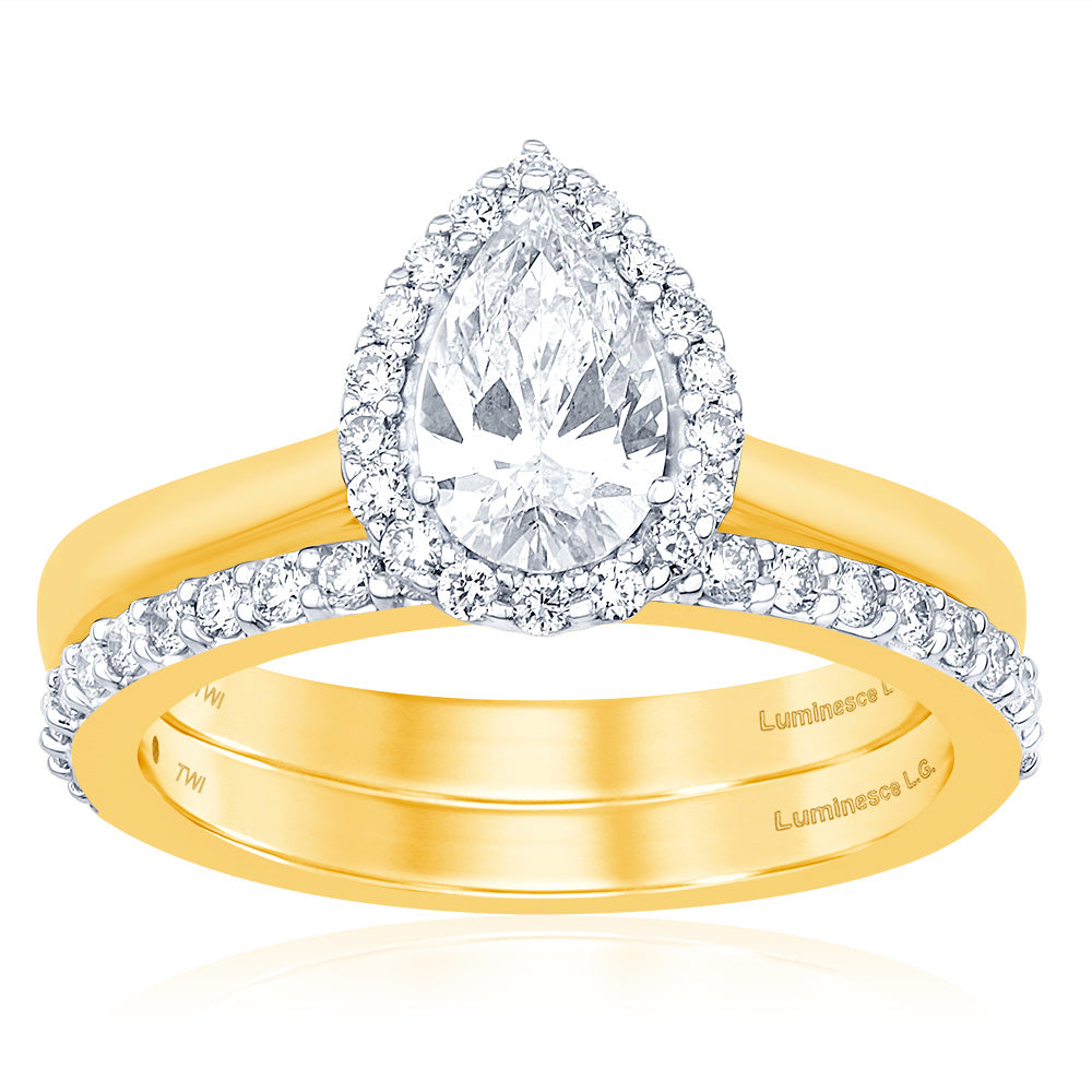 Luminesce Lab Grown 1 Carat Diamond Pear Shaped Bridal Set in 18ct Yellow Gold
