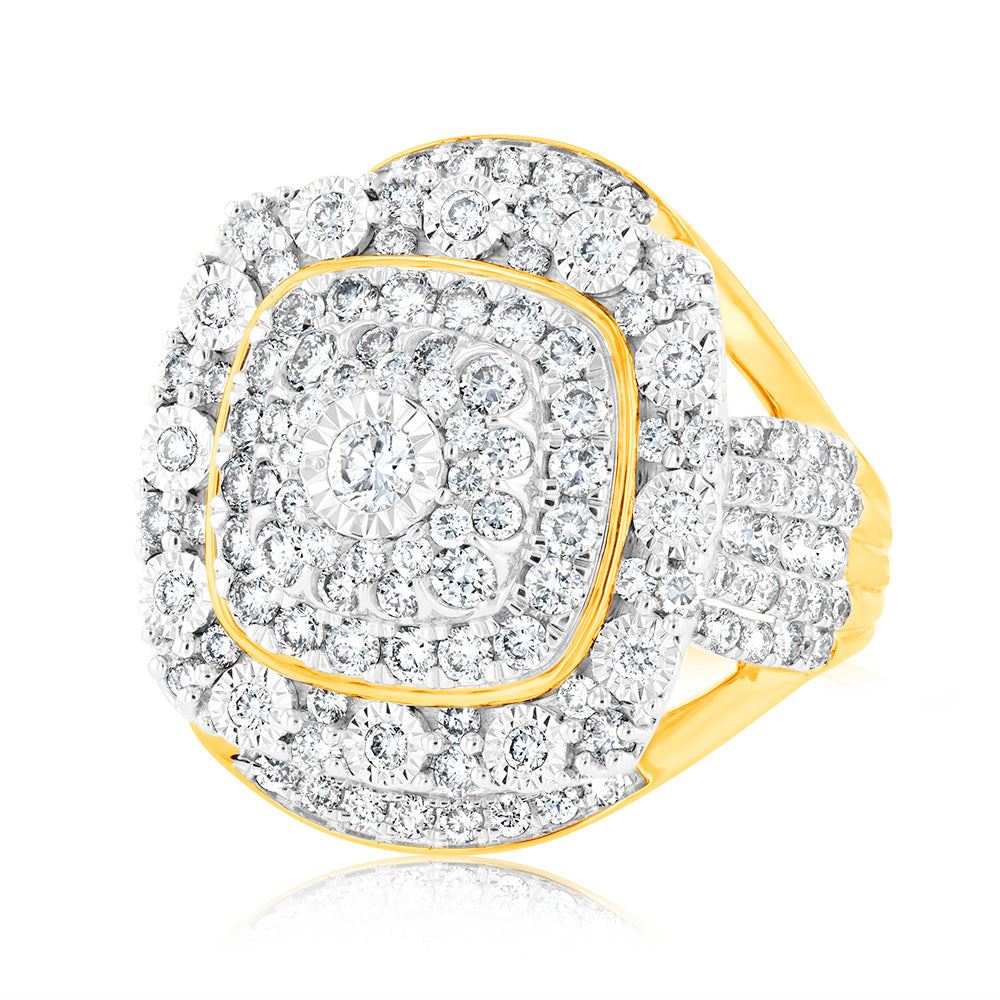 Luminesce Lab Grown 2 Carat Diamond Cluster Ring in 9ct Yellow Gold