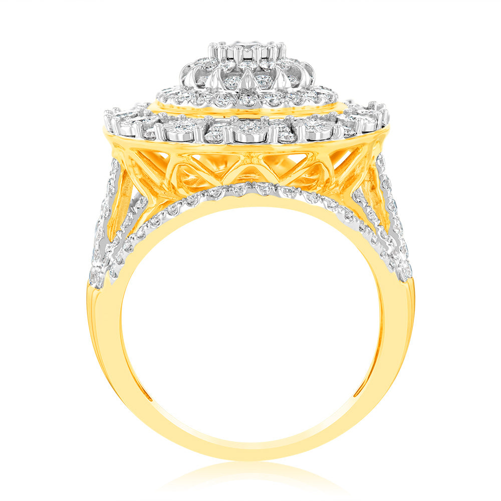 Luminesce Lab Grown 2 Carat Diamond Cluster Ring in 9ct Yellow Gold