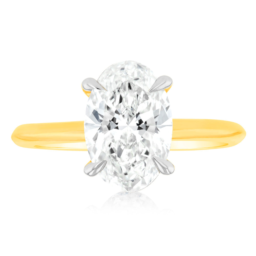 Luminesce Lab Grown Certified 2 Carat Oval Diamond Engagement Ring in 18ct Yellow Gold