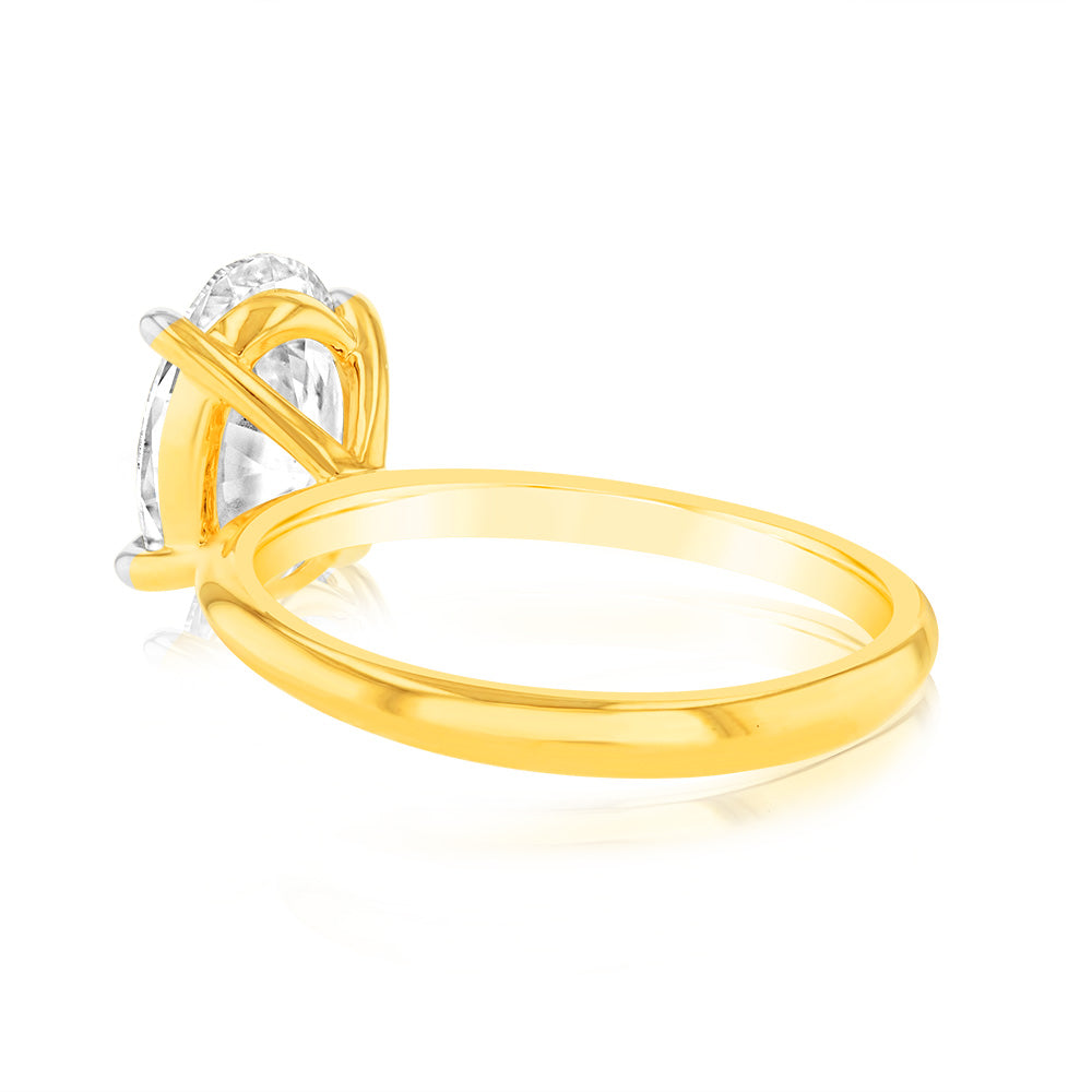 Luminesce Lab Grown Certified 2 Carat Oval Diamond Engagement Ring in 18ct Yellow Gold