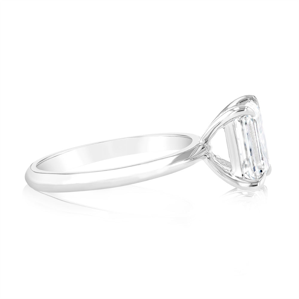 Luminesce Lab Grown Certified 2 Carat Diamond Emerald Cut Engagement Ring in 18ct White Gold
