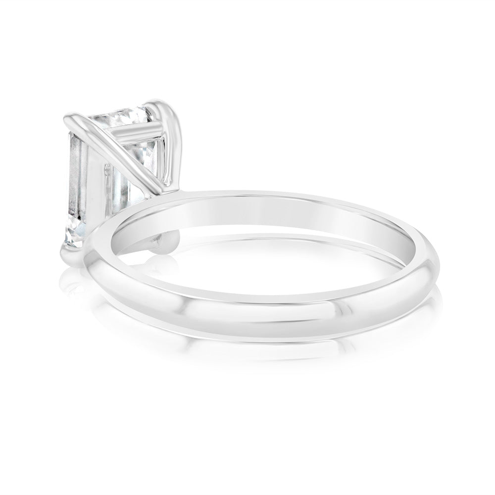 Luminesce Lab Grown Certified 2 Carat Diamond Emerald Cut Engagement Ring in 18ct White Gold