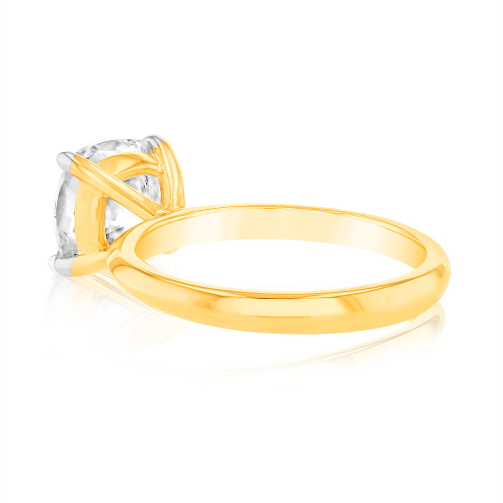 Luminesce Lab Grown Certified 2 Carat Diamond Cushion Cut Engagement Ring in 18ct Yellow Gold