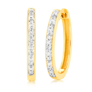 9ct Yellow Gold Luminesce Lab Grown Hoop Earring With 14 Brilliant Diamonds