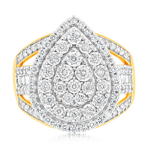 Luminesce Lab Grown 1Carat Cluster Pear Shaped Diamond Ring in 9ct Yellow Gold