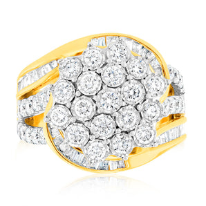 Luminesce Lab Grown 2 Carat Cluster Shaped Diamond Ring in 9ct Yellow Gold