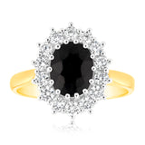 Luminesce Lab Grown 9ct Yellow Gold 0.70 Carat Diamond & 2.6ct Natural Black Sapphire 9x7mm Ring