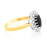 Luminesce Lab Grown 9ct Yellow Gold 0.70 Carat Diamond & 2.6ct Natural Black Sapphire 9x7mm Ring