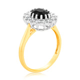 Luminesce Lab Grown 9ct Yellow Gold 0.70 Carat Diamond & 2.6ct Natural Black Sapphire 9x7mm Ring