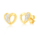 Luminesce Lab Grown Heart Shaped Diamond Stud Earrings with 4 Diamonds in 9ct Yellow Gold