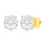 Luminesce Lab Grown 3 Carat Solitaire Diamond Stud Earrings in 14ct Yellow Gold