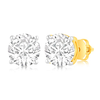 Luminesce Lab Grown 3 Carat Solitaire Diamond Stud Earrings in 14ct Yellow Gold