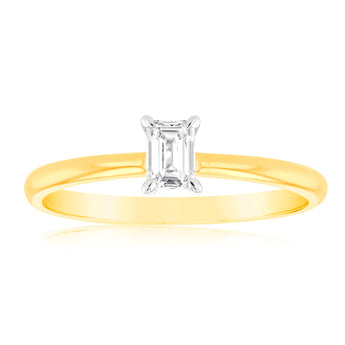 Luminesce Lab Grown 9ct Yellow Gold 1/4 Carat Emerald Cut Solitaire Diamond Ring