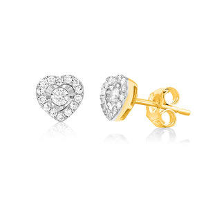 Luminesce Lab Grown 9ct Yellow Gold 1/4 Carat Diamond Heart Stud Earrings