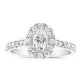 Luminesce Lab Grown 9ct White Gold 1 Carat Diamond Halo Solitaire Ring with Oval Centre Diamond