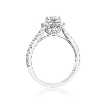 Luminesce Lab Grown 9ct White Gold 1 Carat Diamond Halo Solitaire Ring with Oval Centre Diamond