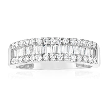 Luminesce Lab Grown 9ct White Gold 1/2 Carat Diamond Channel Set Ring with Baguette and Round Brilliant Diamonds