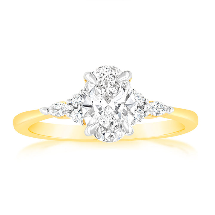 Luminesce Lab Grown 18ct Yellow Gold 1.10 Carat Diamond Solitaire Ring with 1 Carat Oval Center Diamond