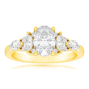 Luminesce Lab Grown 1.5 Carat Diamond Ring with 1 Carat Oval Centre in 9ct Yellow Gold