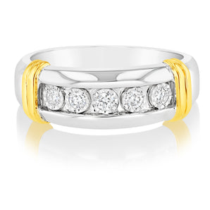 Luminesce Lab Grown 1/5 Carat Diamond Channel Gents Ring in Gold Plated Silver