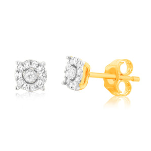 Luminesce Lab Grown 9ct Yellow Gold 1/10 Carat Diamond Stud Earrings